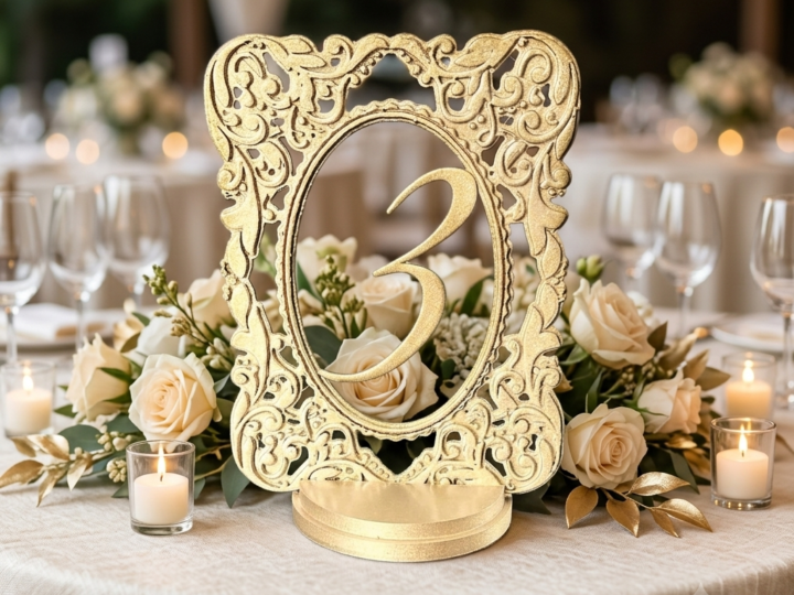 Número de mesa de filigrana para bodas y eventos