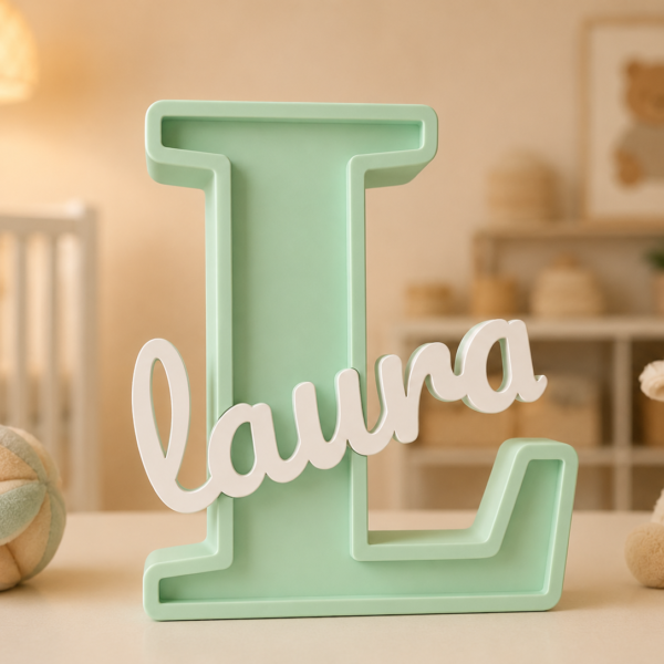 Letrero infantil personalizado con inicial y nombre