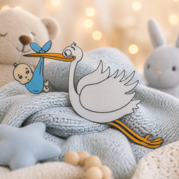 Cigüeña decorativa con bebé