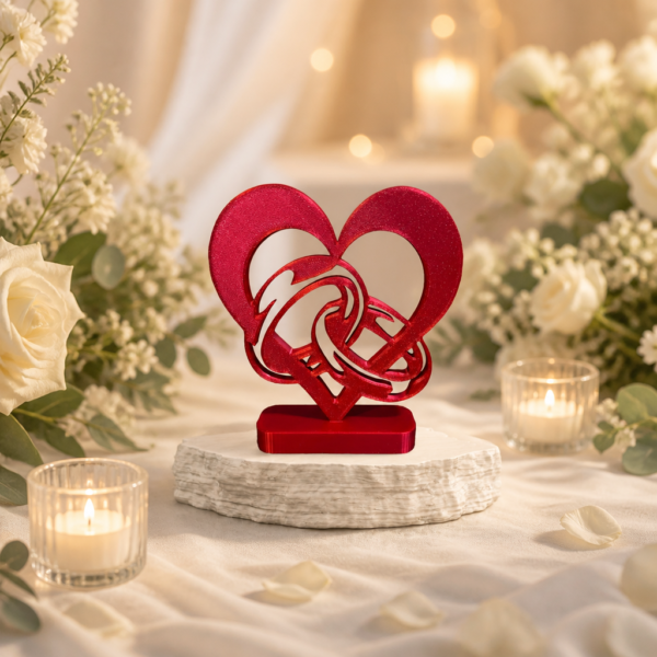 Corazón con anillos entrelazados (decoración de boda)