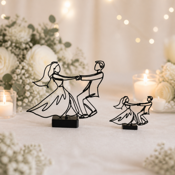 Escultura line-art de baile de boda