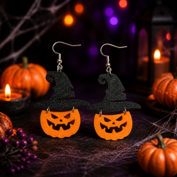 Pendientes calabaza-bruja (Halloween)